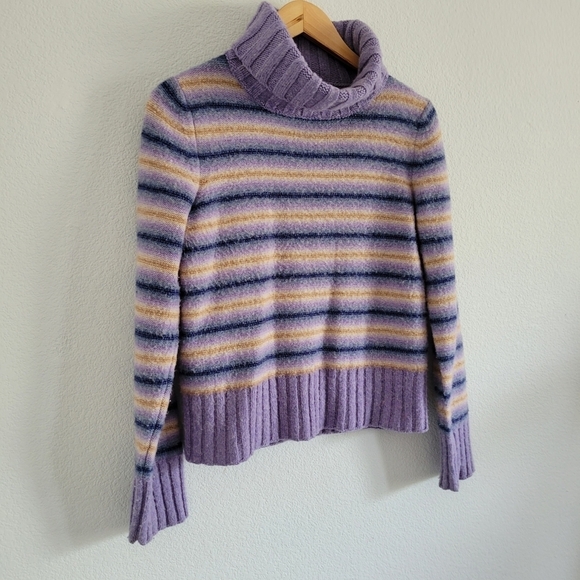 J.Crew 100% Wool purple stripped turtleneck sweater - Picture 7 of 8